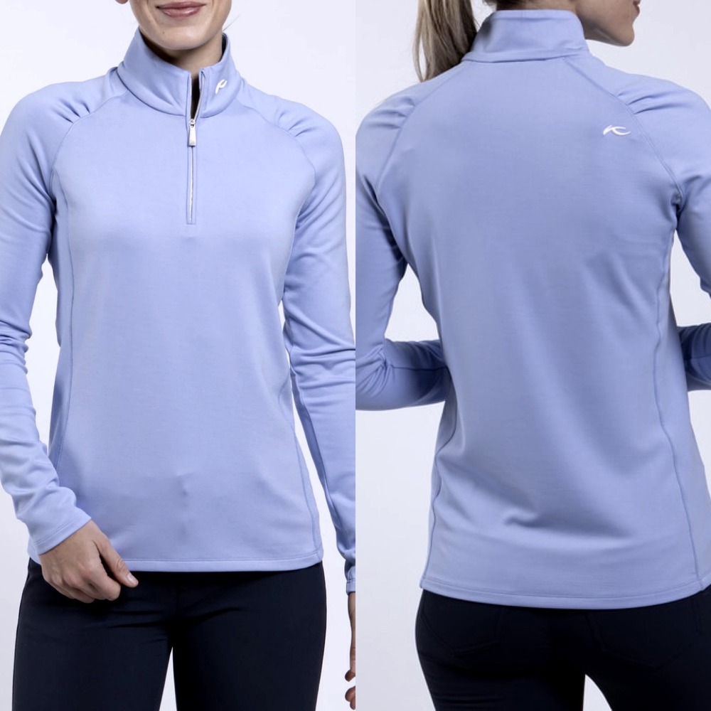 KJUS Womens Shasta Midlayer Half Zip S Blue Golf Tennis Prep Sporty‎ Ruched